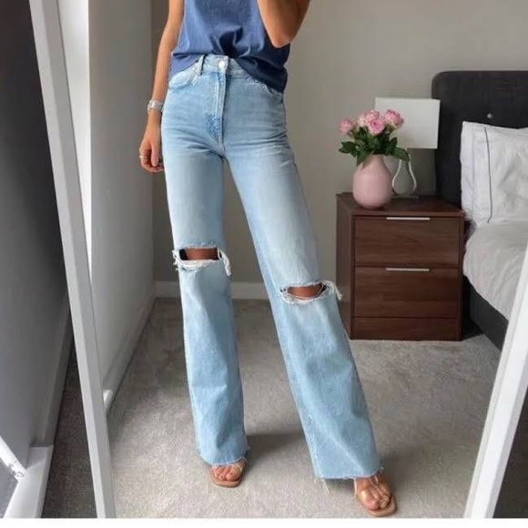 Zara Jeans Zara Tiktok Jeans Wide Leg Ripped Poshmark
